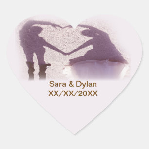 Bridal Couple Silhouette Heart in Sand Wedding Heart Sticker