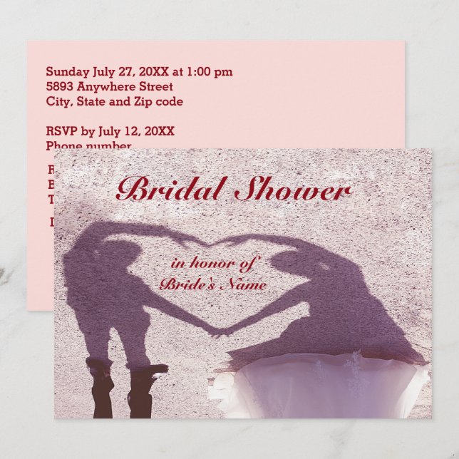 Bridal Couple Silhouette Heart in Sand Wedding Invitation (Front/Back)