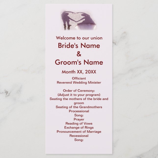 Bridal Couple Silhouette Heart in Sand Wedding Programme (Front)