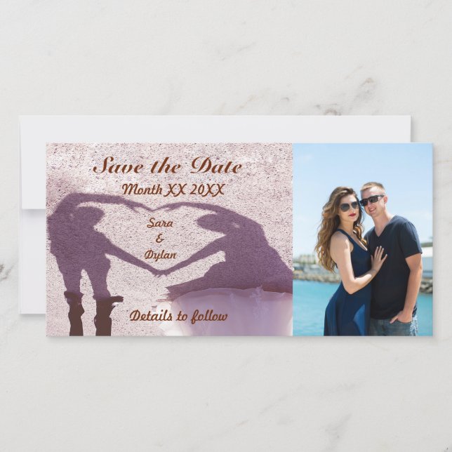 Bridal Couple Silhouette Heart in Sand Wedding Save The Date (Front)