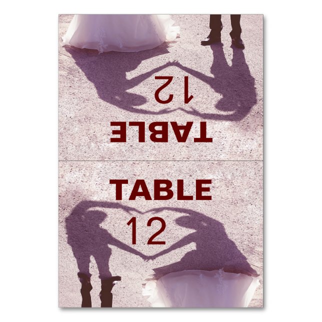 Bridal Couple Silhouette Heart in Sand Wedding Table Number (Front)