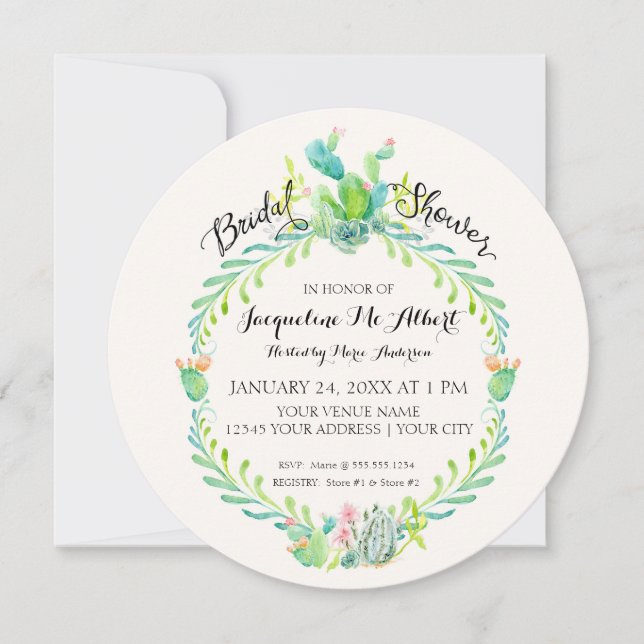 Bridal Desert Cactus Watercolor Rustic Country Invitation (Front)