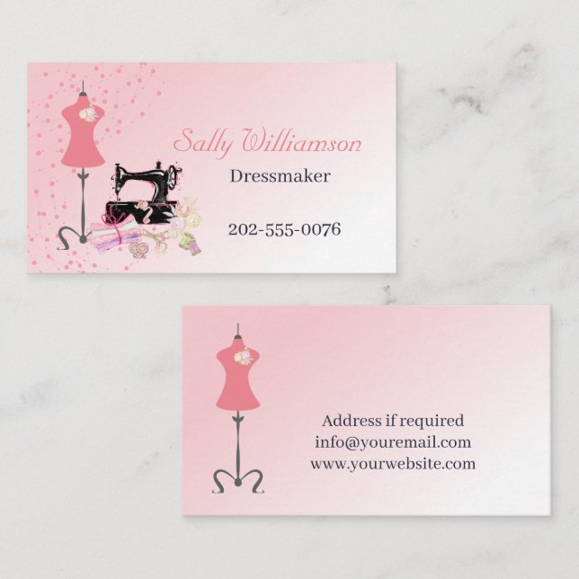 Bridal Dress Alterations Pink Business Card (Front/Back)