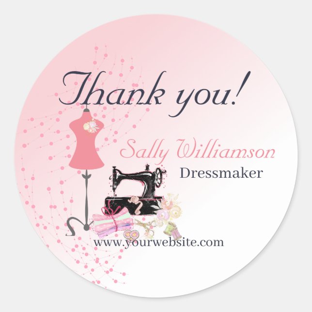 Bridal Dress Alterations Pink Classic Round Sticker (Front)