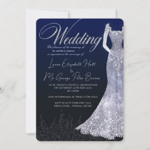 Bridal dress diamond blue wedding invitation