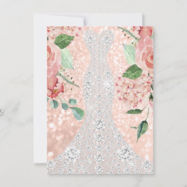 Bridal Dress Spark Blush Floral Pink Rose Florals Invitation (Back)