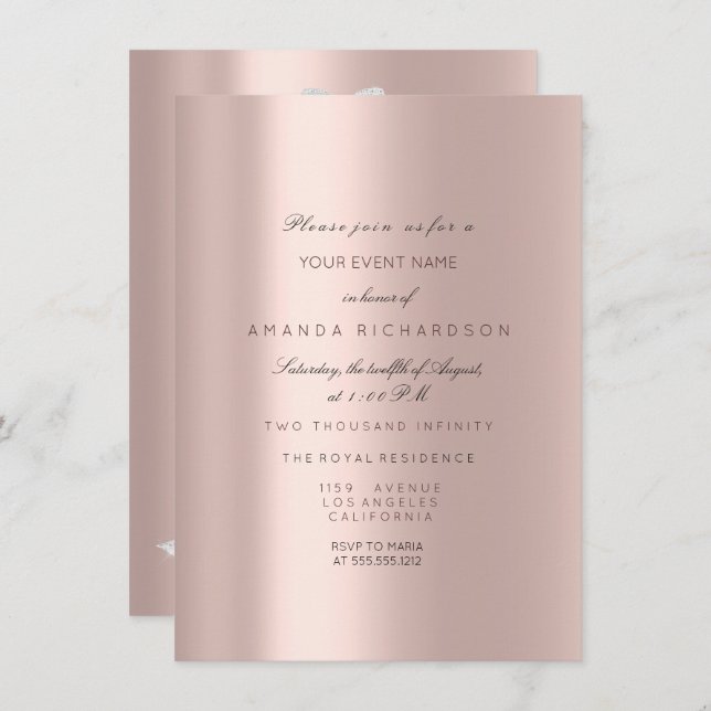 Bridal Dress Spark Rose Pastel Pink Rose Diamond Invitation (Front/Back)