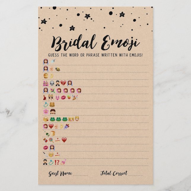 Bridal emoji game with Answers Bridal shower game (Front)