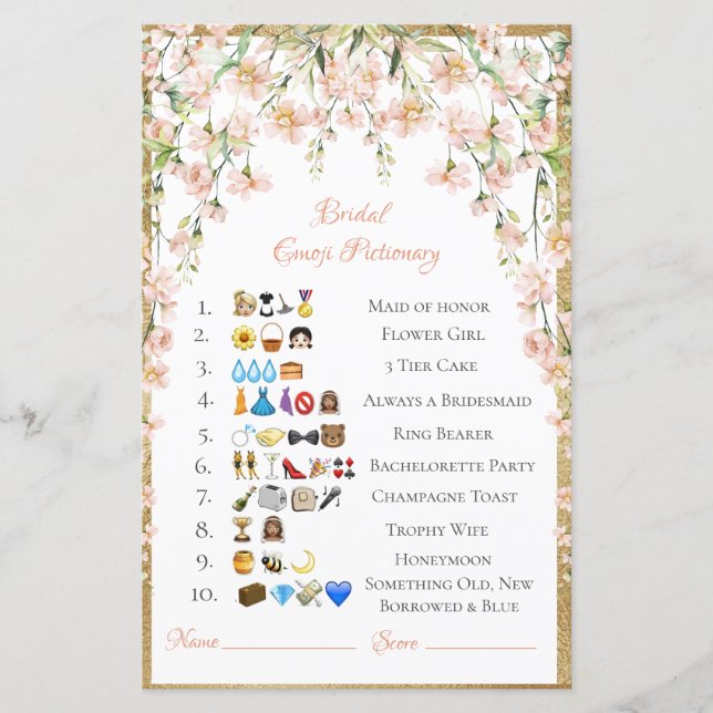 Bridal Emoji Pictionary Answers Caucasian  (Front)