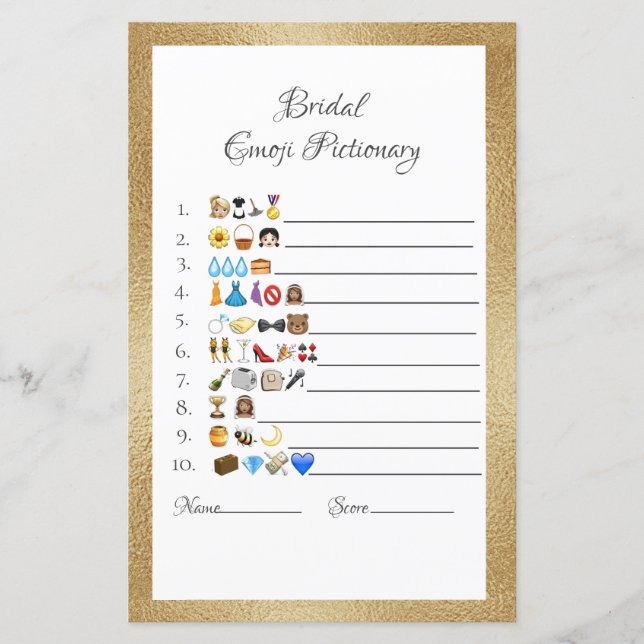  Bridal Emoji Pictionary Game Paper Sheet (Front)