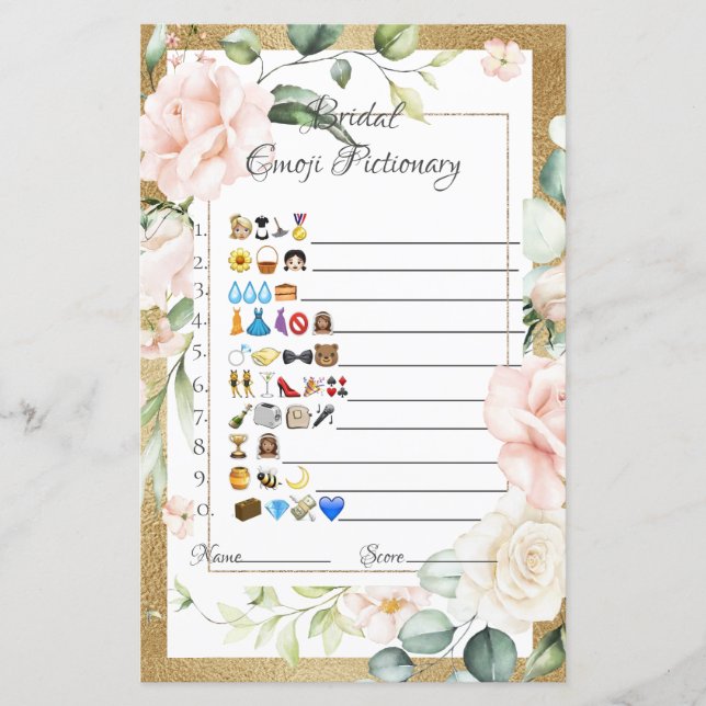  Bridal Emoji Pictionary Game Paper Sheet (Front)