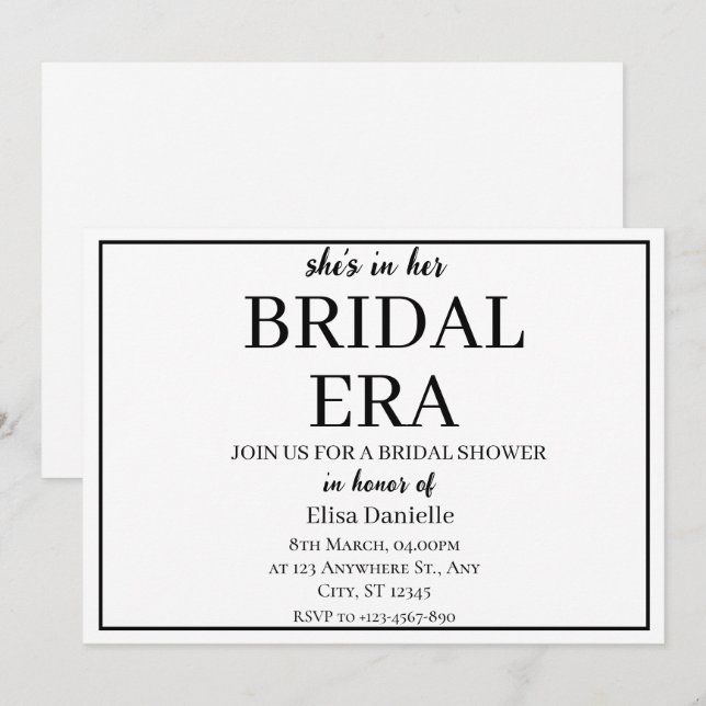 Bridal Era Minimalist Modern Custom Bridal Shower Invitation (Front/Back)