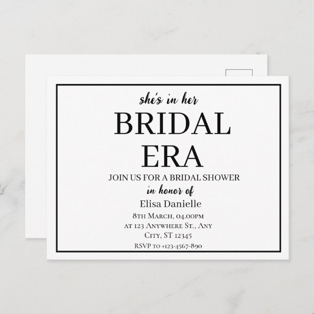Bridal Era Minimalist Modern Custom Bridal Shower  Postcard (Front/Back)