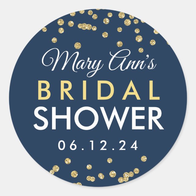 Bridal Favour Tag Gold Faux Glitter Confetti Navy (Front)