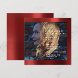 Bridal Foto Graduation Birthday Ruby Red Metallic Invitation