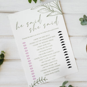 Bridal Game He Said She Said Sage Boho Flowers