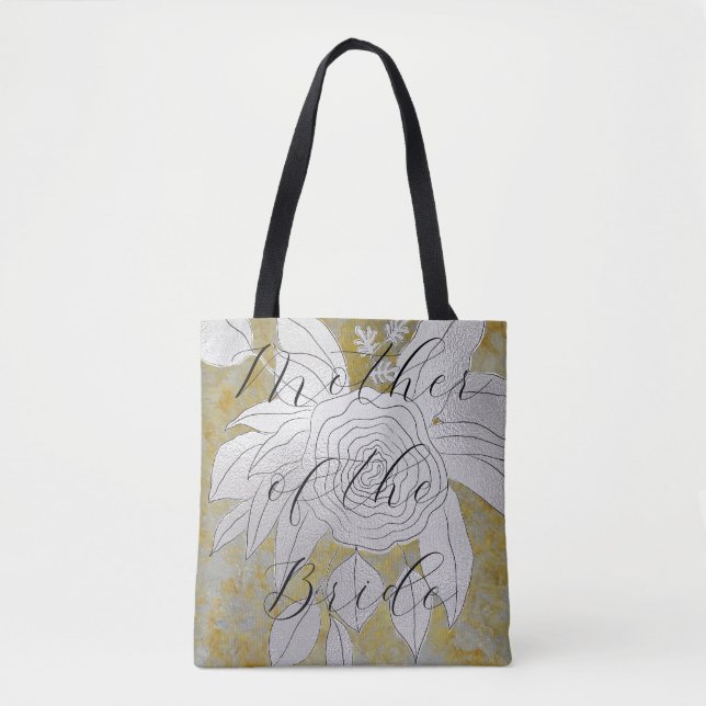 Bridal Gift Floral Tote Elegant Silver and Gold Bag (Front)
