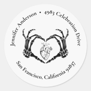 Bridal Gothic Black Skeleton Heart Return Address Classic Round Sticker