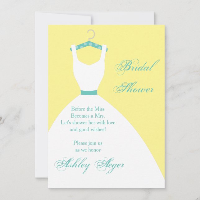 Bridal Gown on Hanger- Yellow, Pink & Blue Invitation (Front)