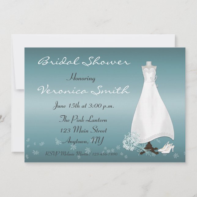 Bridal Gown Turquoise Shower Invitation (Front)
