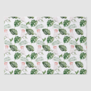 Bridal Green Watercolor Tropical Leaves Pink Bird  Tissue Paper