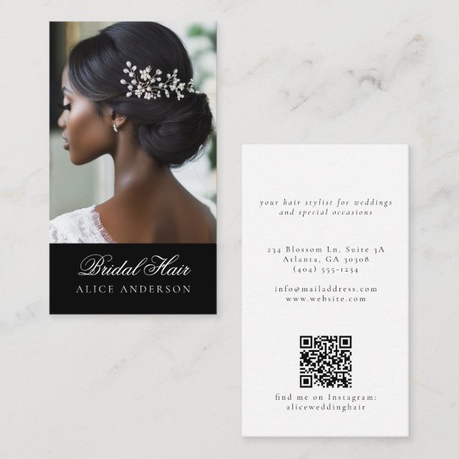 Bridal Hair Elegant Custom Photo Salon Wedding Business Card (Front/Back)