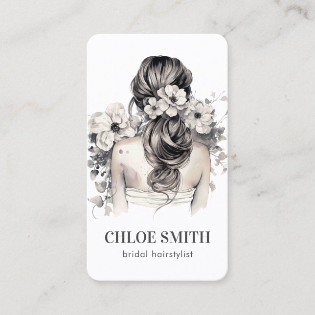 Bridal Hairstylist Wedding Specialist Watercolor Business Card (Front)
