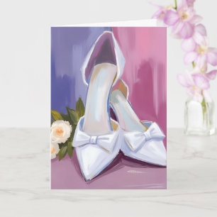 Bridal Heels   White Bow Rose Watercolor Wedding Card