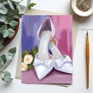 Bridal Heels White Bow Rose Watercolor Wedding Postcard