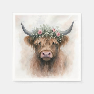 Bridal Highland Cow Wearing a Floral Crown Napkin