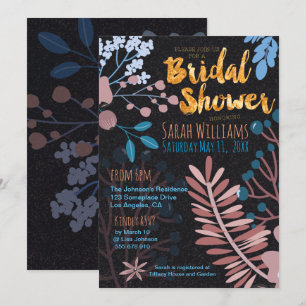 Bridal Invitation   Big Floral Rose Pink & Blue