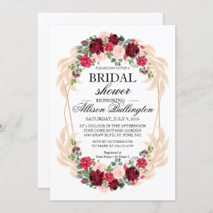 Bridal invitation marsala peony rose pampas grass