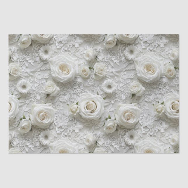 Bridal Lace And White Roses Tissue Paper (Front)