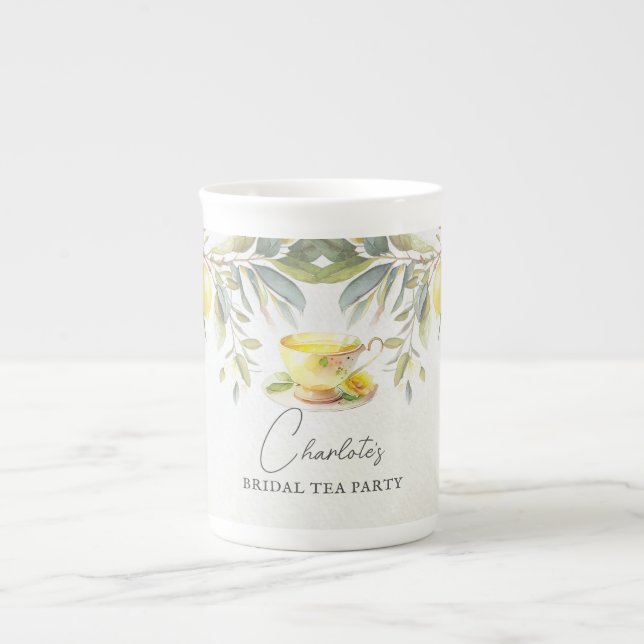 Bridal Lemon Tea Party Personalised Bone China Mug (Front)