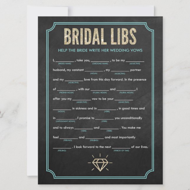 Bridal Libs Bachelorette Party Game Card (blue) (Front)