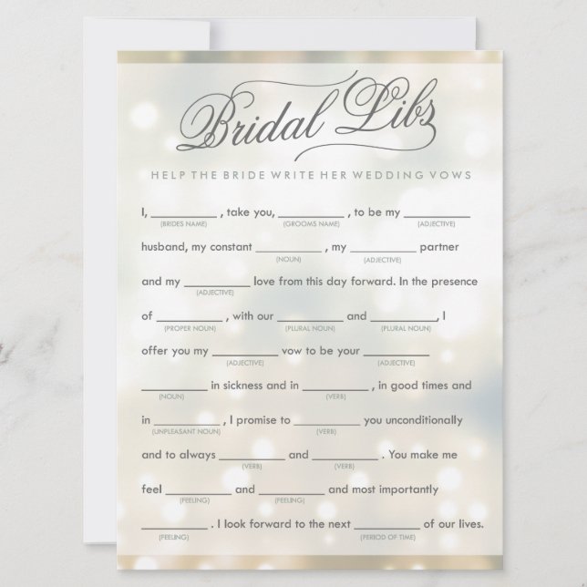 Bridal Libs Bachelorette Party Game Card (elegant) (Front)