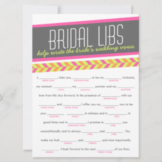 Bridal Libs Bachelorette Party Game Card (neon)