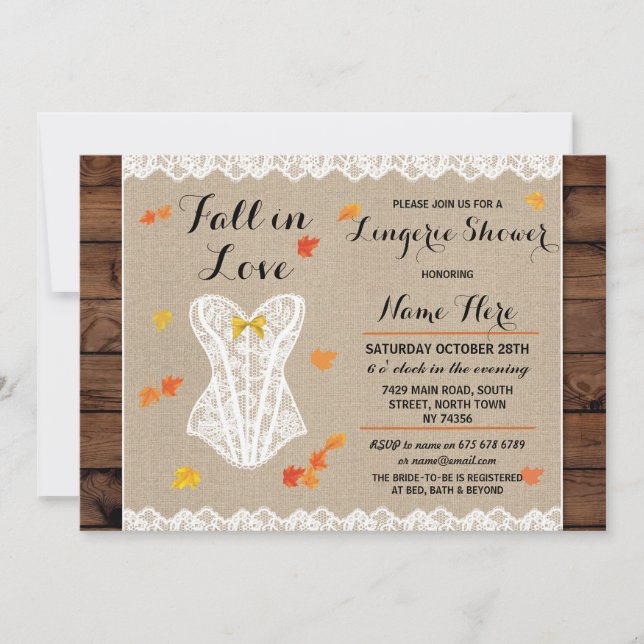 Bridal Lingerie Shower Party Fall in Love leaves Invitation (Front)