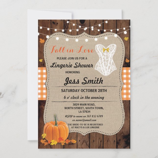 Bridal Lingerie Shower Party Pumpkin Fall in Love Invitation (Front)