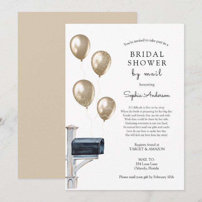 Bridal Long Distance Shower by Mail Invitation (Front/Back)