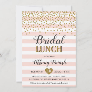 Bridal Lunch Invitations Blush Pink Gold Stripes