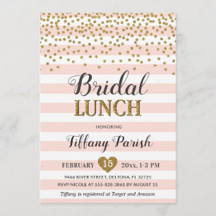 Bridal Lunch Invitations Blush Pink Gold Stripes