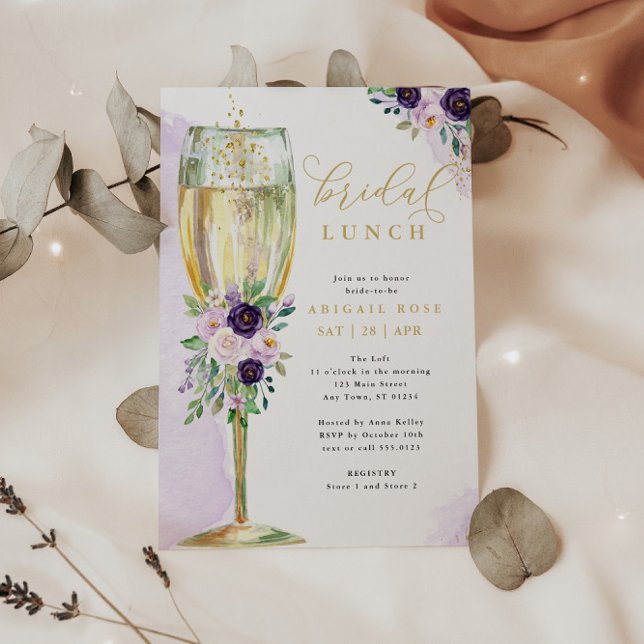 Bridal Lunch Purple Gold Bridal Shower  Invitation (Creator Uploaded)