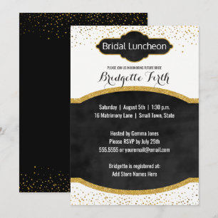 Bridal Luncheon   Black Gold Glitter Bridal Shower Invitation