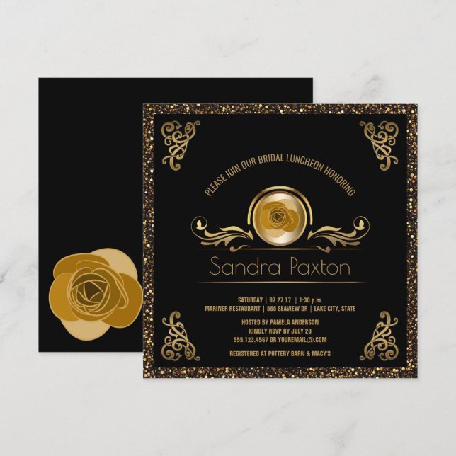Bridal Luncheon Black Gold | Wedding Bridal Shower Invitation (Front/Back)
