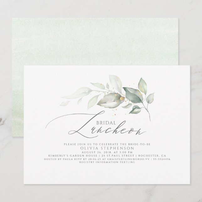 Bridal Luncheon Elegant Greenery Bridal Shower Invitation (Front/Back)