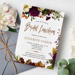Bridal luncheon fall floral copper bridal shower invitation