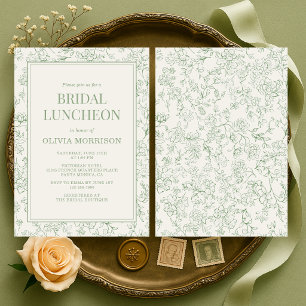 Bridal Luncheon French Floral Sage Green Shower Invitation
