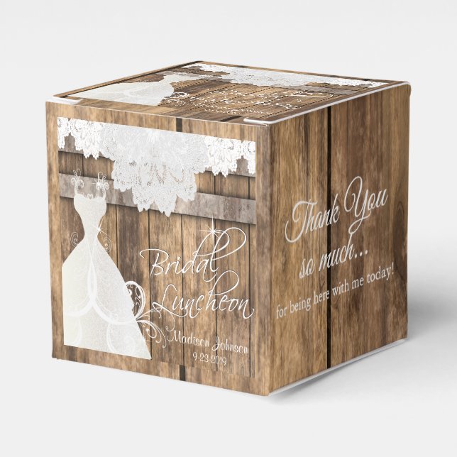 Bridal Luncheon in Rustic Wood and Lace Design Favour Box (Front Side)