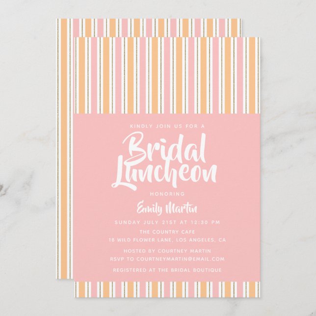 Bridal Luncheon Modern Pink Gold Bridal Shower Inv Invitation (Front/Back)